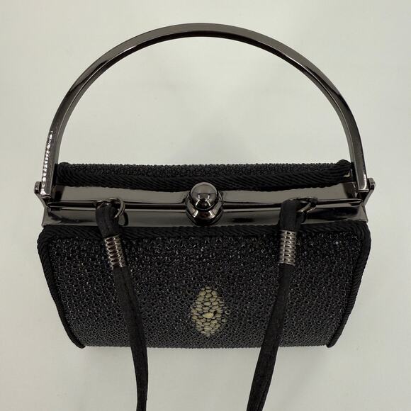 Moo Roo Charleston Black Stone Inlay Evening Hand Bag Mary Norton Signed 2003 - Picture 7 of 12